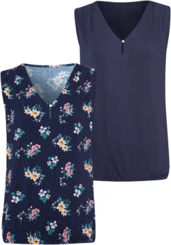 Vivance Tanktop, (2er-Pack), Mit Goldenem Knopfdetail Am Ausschnitt