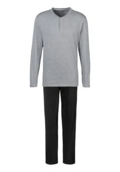 S.Oliver Pyjama, (2 Tlg., 1 Stück), Melange Oberteil Mit Knopfleiste -Bikini Mode Geschaft 33b364a85e2689af8e98ebc3f5f73b74