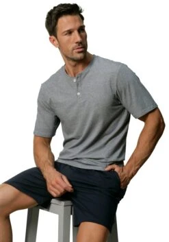 S.Oliver Pyjama, (2 Tlg., 1 Stück), Oberteil In Melange-Optik Mit Knopfleiste -Bikini Mode Geschaft 3c31a6e39f669f5d7abe0cfcbdd09cdd