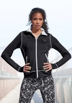 LASCANA ACTIVE Trainingsjacke »Black Marble«, Mit Kontrastnähten Und Stehkragen