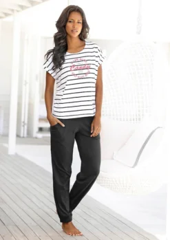 Buffalo Pyjama, (2 Tlg., 1 Stück), Im Streifenlook Mit Farbigem Frontprint