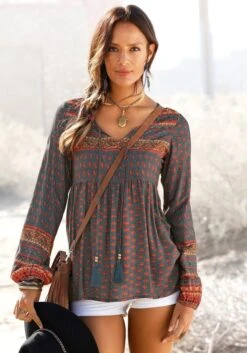 Buffalo Schlupfbluse, Mit Ethnodruck