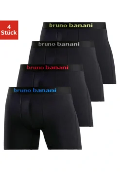 Bruno Banani Langer Boxer, (Packung, 4 St.), Mit Schwarzem Logobund