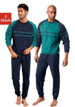 Le Jogger® Pyjama, (Packung, 4 Tlg., 2 Stück), In Langer Form Mit Aufgesetzten Streifen