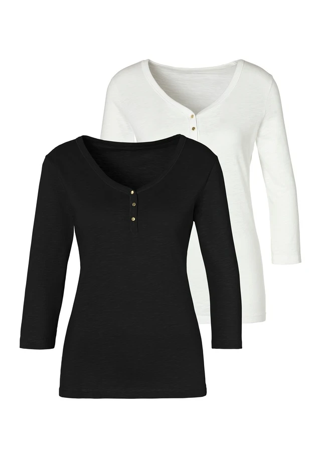 Vivance 3/4-Arm-Shirt, (2er-Pack), Mit Knopfleiste Und Goldfarbenen Knöpfen 3 Vivance 3/4-Arm-Shirt, (2er-Pack), Mit Knopfleiste Und Goldfarbenen Knöpfen