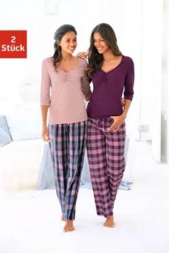 Petite Fleur Pyjama, (4 Tlg., 2 Stück), Mit Karierter Hose