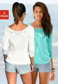 Beachtime 3/4-Arm-Shirt, (2er-Pack), Mit Tollem Spitzendetail Am Rücken