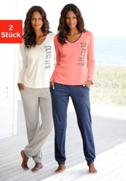 Vivance Dreams Pyjama, (4 Tlg., 2 Stück), Mit Seitlichem Print