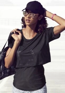 LASCANA ACTIVE Funktionsshirt »Digital Mauve«, 2 In 1 T-Shirt Im Layer-Design