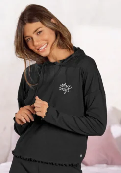 S.Oliver Pyjamaoberteil, Mit Stickerei Und Kräuselsaum