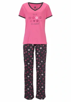 Vivance Dreams Pyjama, (3 Tlg.), Mit Kussmund Print -Bikini Mode Geschaft cbc89c0edeec82eace9ad7513acea0b4