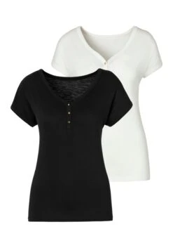 Vivance T-Shirt, (2er-Pack), Mit Knopfleiste Und Goldfarbenen Knöpfen