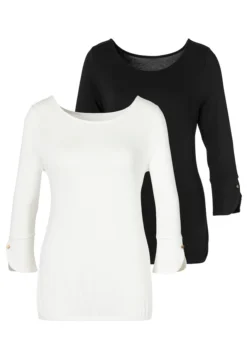 Vivance 3/4-Arm-Shirt, (2er-Pack), Mit Modischen Manschetten Und Goldfarbenen Knöpfen