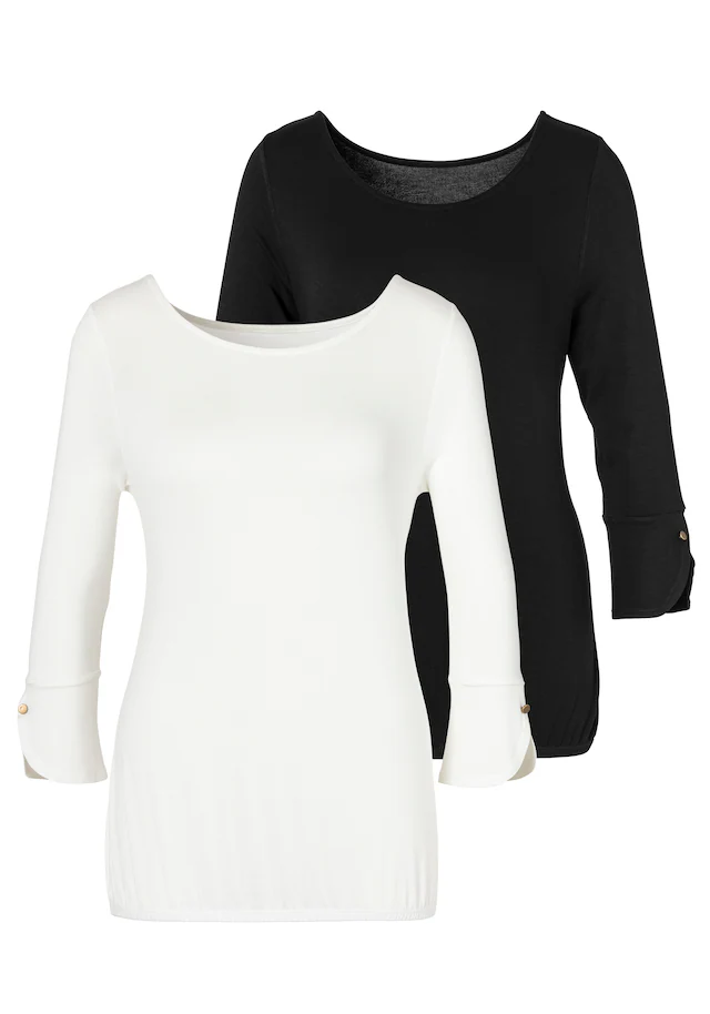 Vivance 3/4-Arm-Shirt, (2er-Pack), Mit Modischen Manschetten Und Goldfarbenen Knöpfen 3 Vivance 3/4-Arm-Shirt, (2er-Pack), Mit Modischen Manschetten Und Goldfarbenen Knöpfen