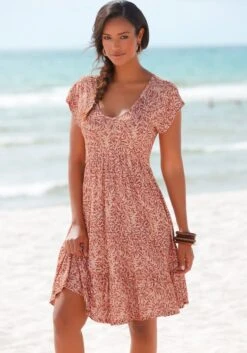 Beachtime Jerseykleid, Mit Blätterdruck