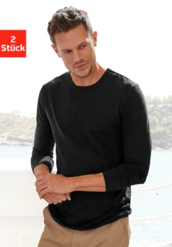 H.I.S Langarmshirt, (Packung, 2er-Pack), Aus Baumwolle Perfekt Als Unterziehshirt