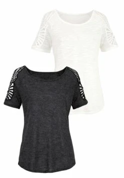 Vivance T-Shirt, (2er-Pack), Mit Modischer Häkelspitze