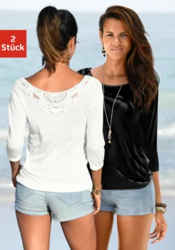 Beachtime 3/4-Arm-Shirt, (2er-Pack), Mit Tollem Spitzendetail Am Rücken -Bikini Mode Geschaft f58d2f40265f44494037e4462efc845f
