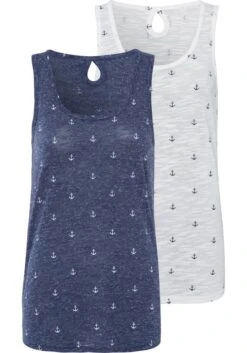 Beachtime Tanktop, (2er-Pack), Mit Maritimem Anker-Druck